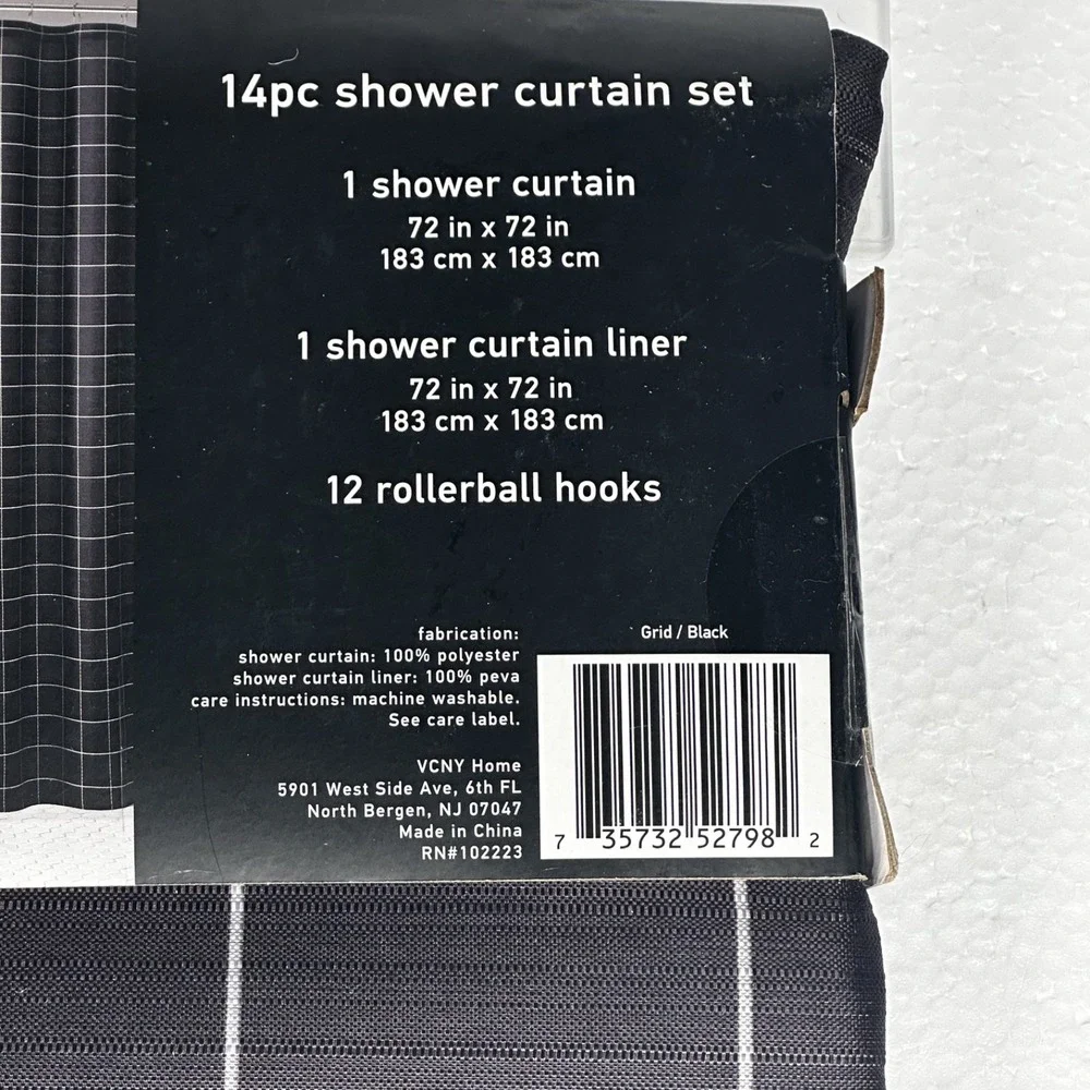 Jade Oake 14pc Modern Chic Grid Shower Curtain Set Gray White Bathroom Decor New